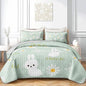 AILONEN Cartoon Rabbit Full Size,Floral Bunny Bedspread Coverlet for Kids,3Pcs Kawaii Animal Printed Green Quilt & 2 Pillowcases,Soft Lightweight