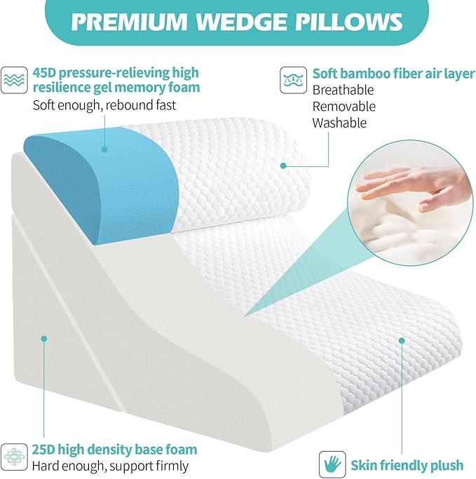 Wedge Pillow for Sleeping, Orthopedic Bed Wedge Pillow Set, 15-in-1 3PCS Adjustable Memory Foam Wedge Pillows Post Surgery, 9 &16 & 20 inches Height 3-in-1 Incline Wedges Pillows