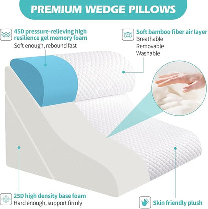Wedge Pillow for Sleeping, Orthopedic Bed Wedge Pillow Set, 15-in-1 3PCS Adjustable Memory Foam Wedge Pillows Post Surgery, 9 &16 & 20 inches Height 3-in-1 Incline Wedges Pillows