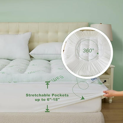 BEDLORE King Mattress Topper Viscose Derived from Bamboo, Thick Pillow Top Mattress Pad with Stretchable Pockets for 6"-18" Mattress, Soft Breathable Mattress Topper for Back Pain Relief