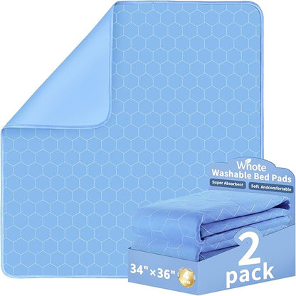 Waterproof Washable Underpads Pee Pad (Blue 34" x 36" 2 Pack), Reusable Absorbency Bedwetting Incontinence Bed Pads for Kids Adults Elderly Dog Pet, Puppy Pads for Mattress Couches Sofas Floors