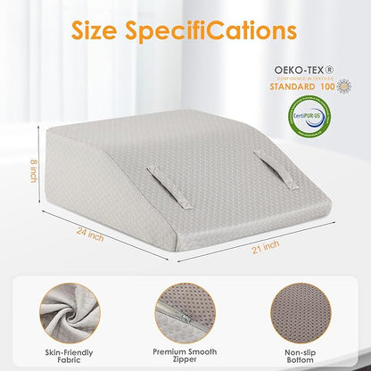 Leg Elevation Pillow for After Surgery, 8inch Foam Leg Elevating Pillow for Swelling and Blood Circulation, Leg Wedge Pillow for Sleeping, Knee Pillow for Knee Hip Ankle Pain Relief, Grey