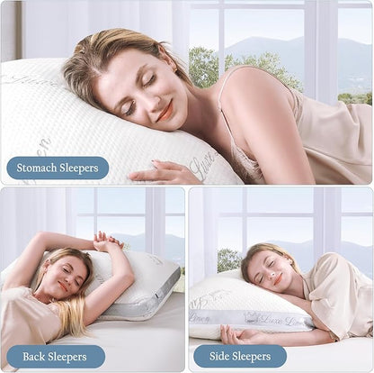 Organic Cotton King Size Pillows, Shredded Memory Foam Pillows, Adjustable Bed Pillow for Sleeping, 20"x36"Organic Cotton Bed Pillows for Side, Back, Stomach Sleepers（Pack of 1）
