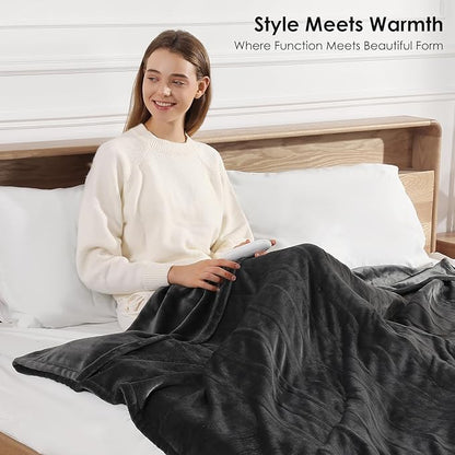 Electric Blanket Queen Heated Blanket Queen Size 84''X90'' - Soft Plush Flannel with Dual Controllers, 5 Heating Level & 10 Hour Auto Off, ETL Certified, Warm Gifts for Grandma(Charcoal Grey)
