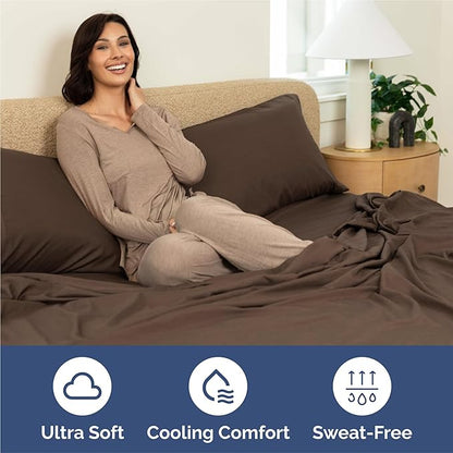 Split King Bed Sheet Set - 7 Piece Split King Bed Sheet Set - Soft Hotel Luxury Bedding - Cooling, Comfy & Breathable - 1 Flat & 1 Fitted & 4 Pillowcases w/ Deep Pockets - Wrinkle & Fade Free - Brown