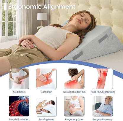 Sasttie Wedge Pillow for After Surgery, Adjustable Bed Wedge Pillow Headboard for Acid Reflux, Sleeping, Neck & Back Support, with Removable Cover, Light Grey