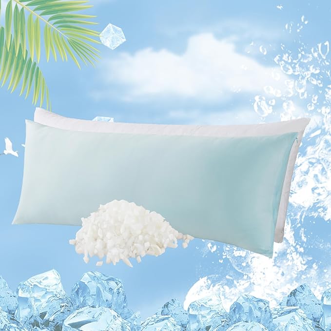 WhatsBedding Memory Foam Body Pillow with Zippered Cooling Cover, Full Body Pillow for Adults, Long Pillow for Sleeping, Fluffy Supportive, Ice Blue
