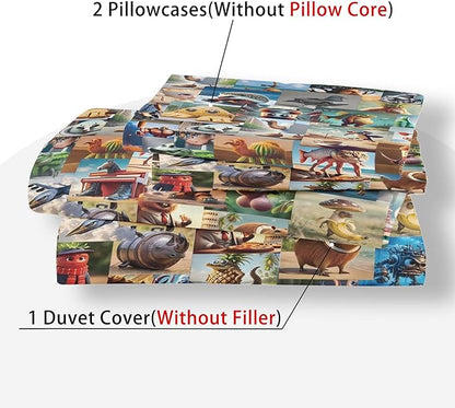 Funny Fusion Animals Bedding Set,Fusion Animals Duvet Cover Twin Full Queen King Set for Kids Boys Bed Decor Gifts (Color 4,Full (80" x 90"))
