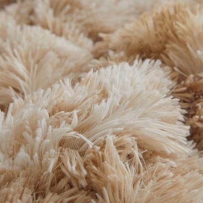 Wajade Faux Fur Plush Tie Dye Camel Comforter Set Fluffy Fuzzy Shaggy Bedding Set - 3PC Full Size Microfiber Soft Warm Quilt Set