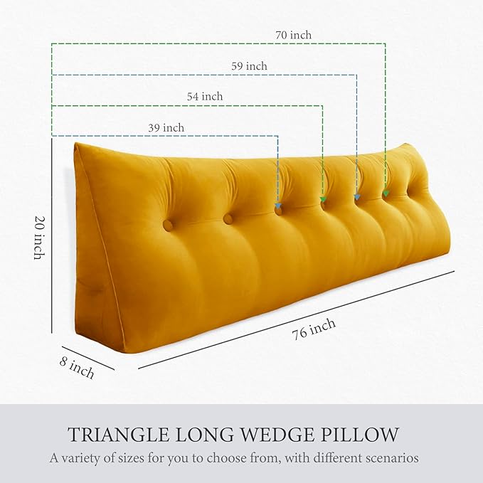 14 lbs Thickened King Headboard Pillow for Sitting Up in Bed, Back Support Reading Pillow with Side Pocket and Velvet Removable Cover, Triangular Large Wedge Headboard Pillow