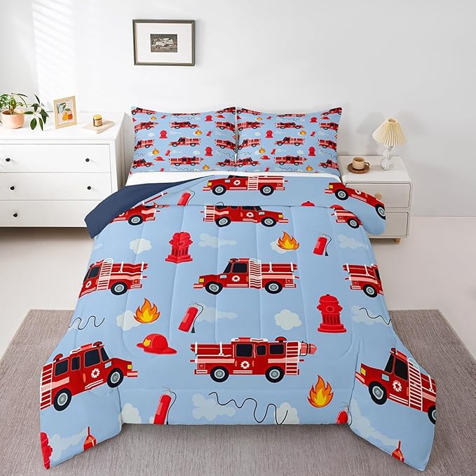Erosebridal Red Fire Truck Toddler Bedding Set Firefighter Fire Truck Comforter for Boys Girls Kids Fighting Supplies Fireman Car Vehicle Bedding Comforters & Sets Ambulance Blue Red Quilt Twin