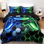 NTBED 3D Gaming Comforter Set for Boys Kids Teens,5pcs Gamer Bedding Sets with Sheet,Game Console Bed in a Bag(Blue Green, Queen)