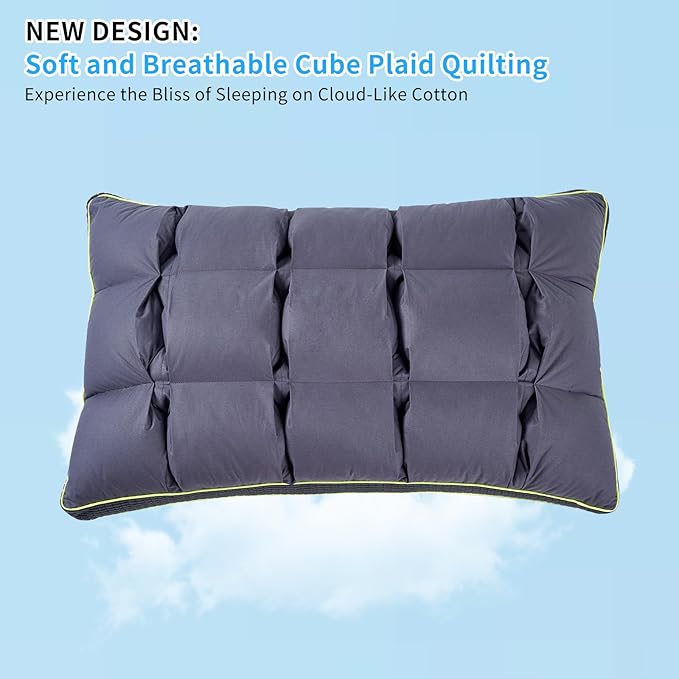 YOUR MOON Soft Pillow King Size of 2 for Sleeping, Super Soft Support Down Alternative Pillow, 100% Cotton Shell Luxury Comfy Fluffy Bed Pillows for Sleep(Gray)