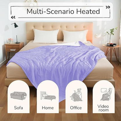 Electric Heated Blanket Queen Size 84"x90" - Dual-Sided with Microplush & Sherpa Fabric, 4 Heat Settings & 10 Hours Auto Off, Dual Controller, Machine Washable - Light Purple