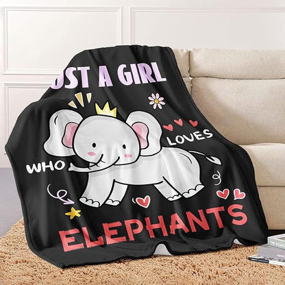 Elephant Lover Blanket, Just A Girl Who Loves Elephants Blanket, Soft Warm Cozy Fleece Throw, Gifts for Girls Women Kids, 40"x50", Black