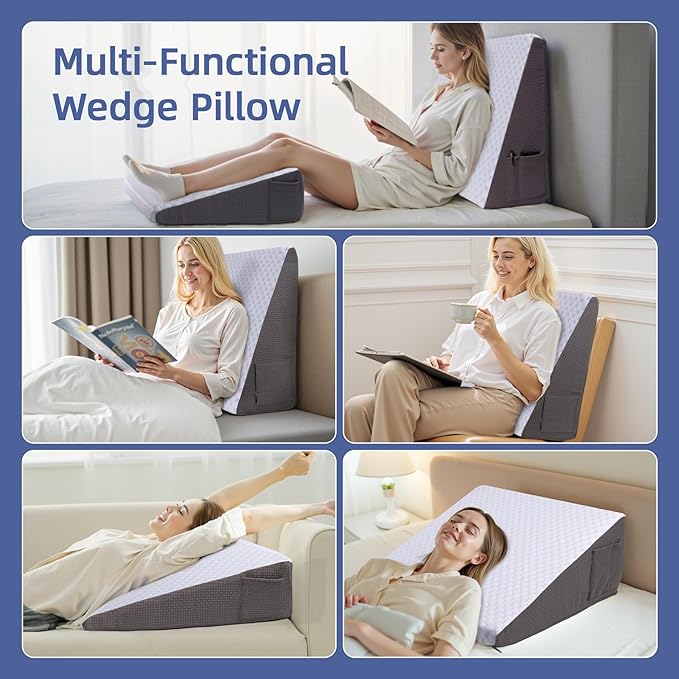Cooling Wedge Pillow for Headboard, 10" Triangle Bed Wedge Pillow for Acid Reflux Relief, Sleeping, Snoring, Back Pain Relief, Post Surgery, Soft Memory Foam & Washable Breathable Cooling Cover, White