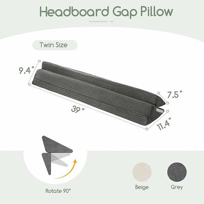 HIGOGOGO Twin Size Wedge Pillow for Headboard Gap - Multi Functional Mattress Wedge Bed Gap Filler Close The Gap (0-7") Between Your Mattress and Headboard or Wall (Grey 39"x11"x9")