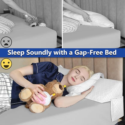 Kayfia Twin Size Bed Wedge Pillow for Headboard Bed Gap Filler with Pocket Close Gap (0-8") Prevent Pillow Loss Triangle Foam Mattress Filler for Gap Between Wall and Mattress (White, 39"x10"x6")