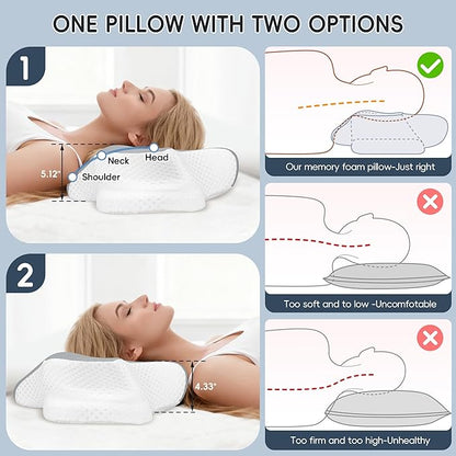 Cervical Neck Pillow for Pain Relief, Ergonomic Contour Pillow for Sleeping, 2 Heights Cooling Pillow for Neck and Shoulder Support, Memory Foam Orthopedic Pillow for Side Back Stomach Sleepers