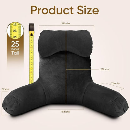 Reading Pillow for Sitting in Bed Adult, Reading Pillow with Shredded Memory Foam (Black, Extra Large 25" H)