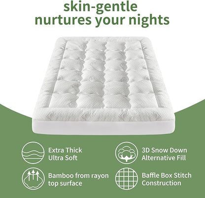 Premium 100% Waterproof Twin XL Mattress Topper, Breathable Mattress Pad, Rayon from Bambo Bed Protector, Deep Pocket Sheet Cover 8"-21"