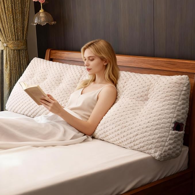 Large Headboard Wedge Pillow, Bed Rest Reading Pillow, Back Support Long Pillow, Bed Bolster Rest Reading Pillow with Removable Cover (Beige,King:76 * 20 * 8Inches)
