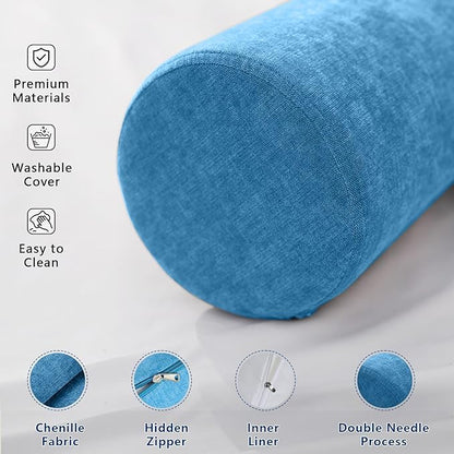 Body Pillow for Adults, Long Full Body Pillow for Side Sleepers and Pregnancy Support, High Resilience Cylindrical Bolster Pillow with Removable Washable Cover (47"x7.9", Cendre Blue)