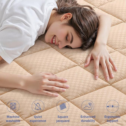 OLANLY Queen Quilted Fitted Mattress Pad – Soft Pillow Top Mattress Topper, Down Alternative Fill, Cooling Comfort Breathable Mattress Cover, Machine Washable Deep Pocket Mattress Protector, Beige