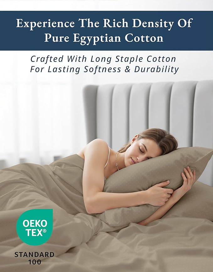 100% Egyptian Cotton Sheets King Size– Silky Sateen Weave for All Season Comfort, 15" Deep Pocket King Sheet Set, OEKO-TEX Certified, Fade Resistant, Durable Hotel Comfort at Home -Swiss Dot Taupe