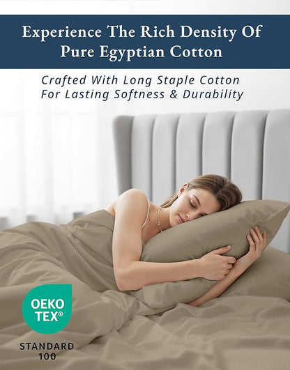 LANE LINEN 100% Egyptian Cotton Bed Sheets - 4PC Full Sheets Set, Long Staple Bedding Sheets, Sateen Weave, Luxury Hotel Sheets, Fits Upto 16" Mattress, Swiss Dot - Taupe
