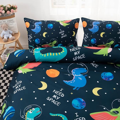 CVHOUSE Space Dinosaur Bedding Set for Boys - Full Size Comforter Set with 1 Duvet Cover and 2 Pillowcases - Boy's Bedroom Decor