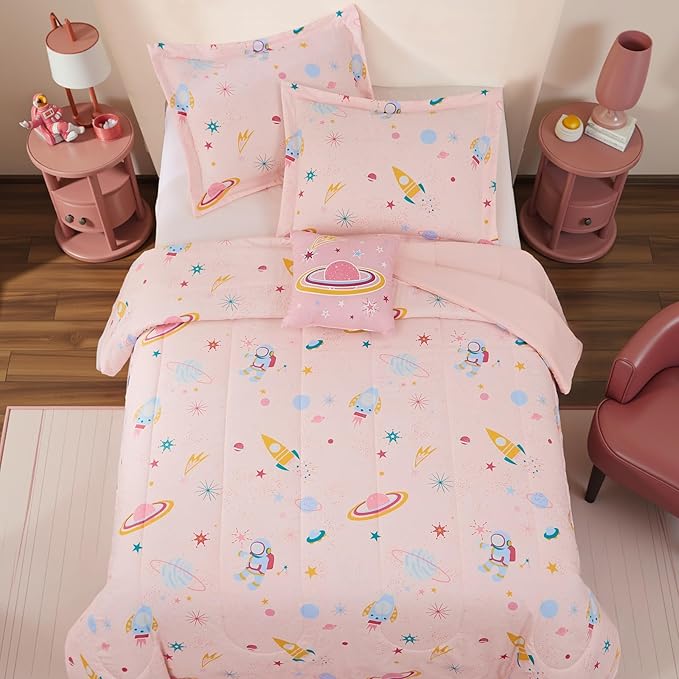 Glow in The Dark Kids Comforter Set Full Size for Girls, Planet Bedding Set 1 Comforter, 1 Decor Pillow, 2 Pillow Shams