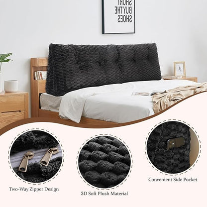 Large Headboard Wedge Pillow, 59 * 20 * 8In Bed Rest Reading Pillow, Back Support Long Pillow, Bed Bolster Rest Reading Pillow with Removable Cover (Black, Queen)