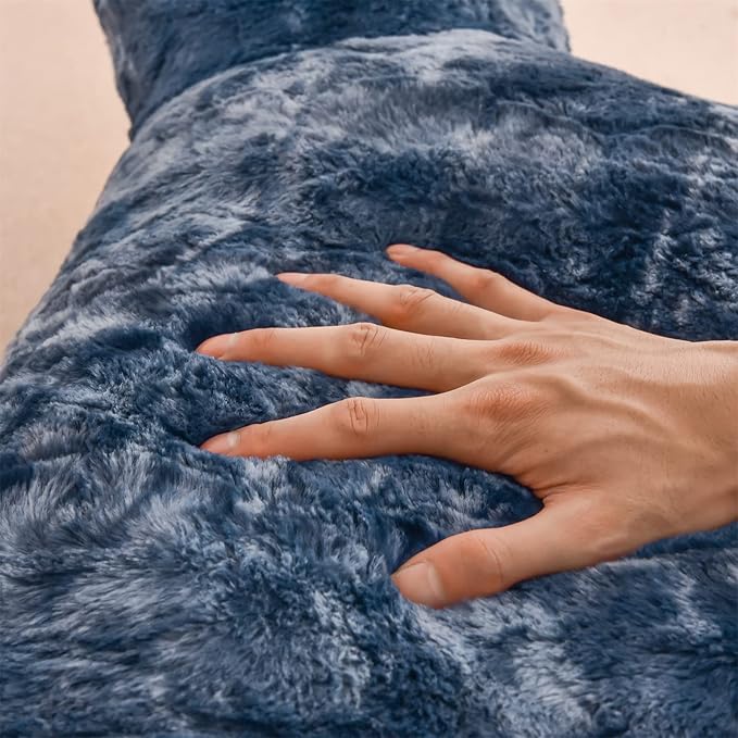 A Nice Night Faux Fur Soft Reading Pillow Bed Wedge Adult Backrest with Arms Back Support for Sitting Up in Bed/Couch for Bedrest,Tie Dyed Navy,Large