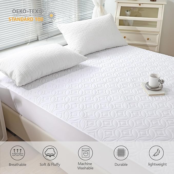 FELTYBED Twin Size Waterproof Mattress Protector, Soft Breathable Bed Mattress Cover with Deep Pocket 6"- 15", Noiseless & Washable Mattress Pad Cover for Bedroom (White, Twin)