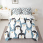 Feelyou Penguin Comforter Set with Sheets Cartoon Penguin 7 Piece Bedding Set for Kids Boys Girls Cute Polar Animal Pattern Bed in a Bag Full Size Snowy Winter Bed Set