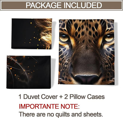 Tiger Duvet Cover Twin Cheetah Bedding Set 2 Piece for Kids Decor Abstract Animal Comforter Cover and 1 Pillow Sham with Zipper Closure