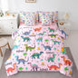 Feelyou Kids Cartoon Dinosaur 7 Piece Bedding Set Pink Colorful Dinosaur Comforter Set with Sheets for Boys Girls Jungle Dino Bed in a Bag Animal Theme Bed Set Soft Lightweight