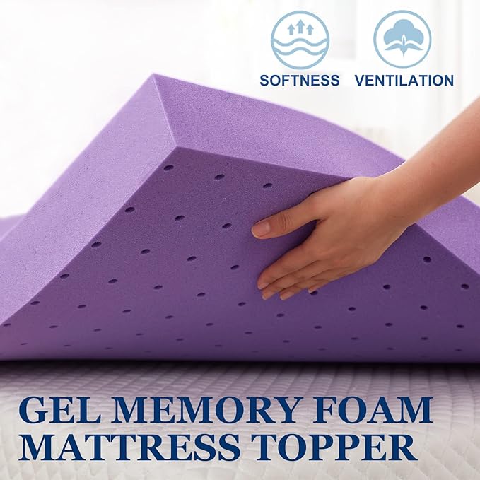 SINWEEK 4 Inch Gel Memory Foam Mattress Topper Ventilated Soft Pressure Relieve Mattress Pad, Breathable Bed Topper, CertiPUR-US Certified, Full Size