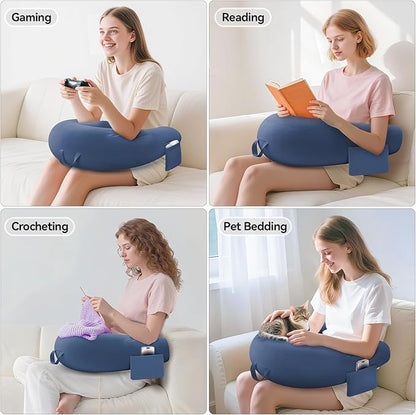Crochet & Reading Pillow for Lap Support, Gaming Lap Support Pillow, Knitting Pillow on Bed/Sofa, Large Ergonomic Gaming Pillow for Arm Rest, Couch & Reading/Crocheting, Dark Blue