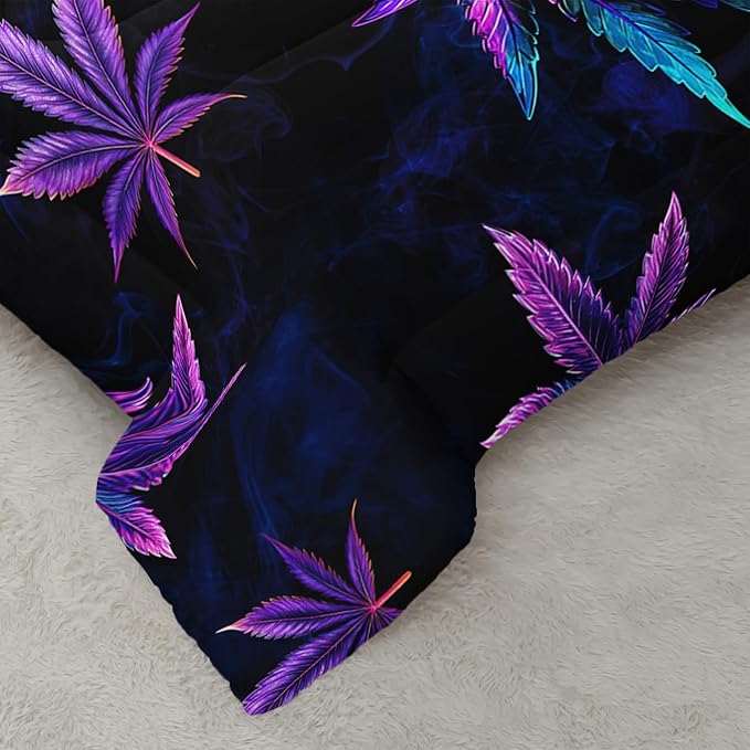Marijuana Leaf Themed Comforter 3Pcs Full Tie Dye Weed Leaves Herb Botanical Bedding Set for Kid Teen Girl Boy Adult Room Decor Fog Cannabis Leaves Quilt with 1 Comforter and 2 Pillowcases