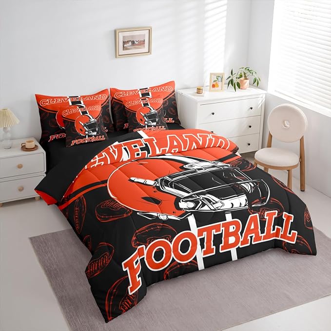 Feelyou Football Comforter Set with Sheets 7 Piece King Size Ball Games Bedding Set for Kids Boys Girls Rugby Bed in a Bag City of Footballs Room Decor Rugby Sports Soft Lightweight