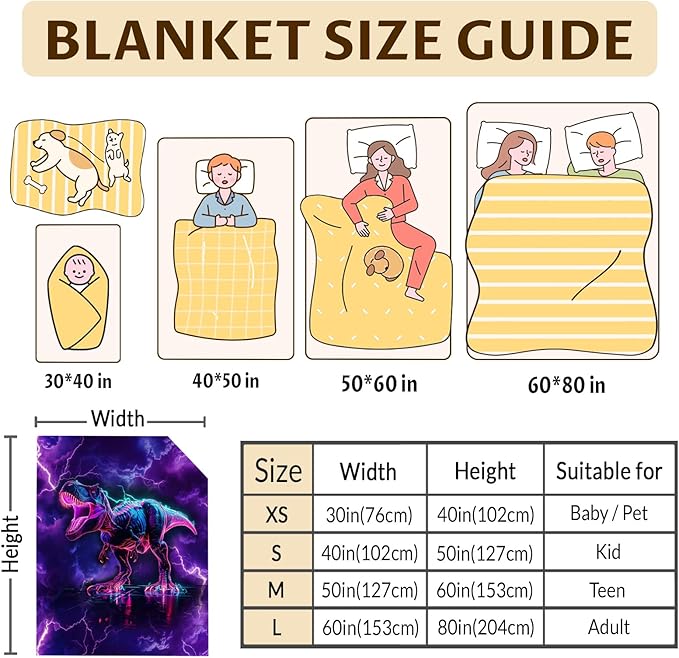 Kids Blanket Dinosaur Blankets for Boys Teens Gift for Dinosaur Lovers, Cozy 80 x 60 Inches Lightweight Flannel Throws for Travel Bed Living Room Garden Sofa