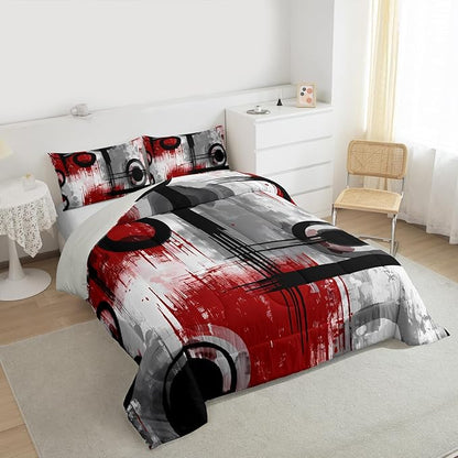 Feelyou Kids Abstract Comforter Set Full Size Modern Art Bedding Set for Boys Girls Teens Bedroom Decor Geometric Comforter Women Men Geometric Red Black Duvet Set with 2 Pillow Case