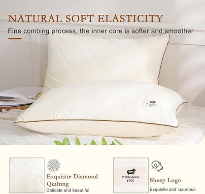 YOUR MOON Organic Wool Pillow King Size, Soft Support Bed Pillows for Sleeping, Natural Wool & Down Alternative Filling, Luxury Hotel Quality Pillows,100% Cotton Cover (Off White)
