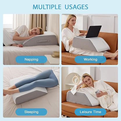 Leg Pillow Elevation Blood Circulation, Leg Wedge for Elevation for Swelling, Leg Elevating Pillow for After Surgery, Memory Foam Foot Knee Pillow for Back Sleeping 24×22×8 Inch White/Grey
