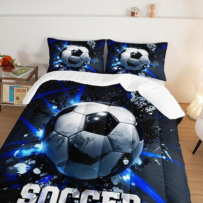 Football Comforter Set Full Size,Balls Game Pattern Kids Comforter for Boys Girls Teens Soccer Room Decor,Sports Themed Football Court Bedding Sets with 2 Pillowcases.