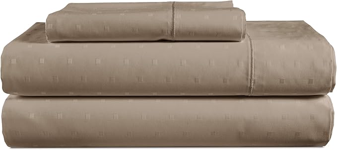LANE LINEN Luxury Hotel Style 100% Egyptian Sheets Twin Size Bed Set, Mercerized Cotton, Sily Finish, No Pill Fade Resistant Twin Bedding Sheets & Pillowcases Jaquard Swiss Dot - Taupe