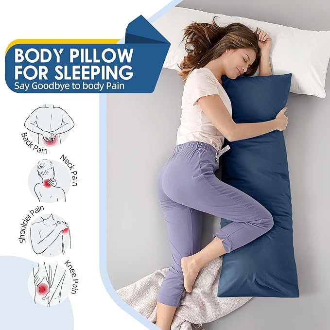 MAGIC ELEPHANT Body Pillow, Memory Foam Body Pillow for Adults, Long Pillow for Bed and Sleeping, Full Long Bed Pillow Insert with Cover (Blue, 20x54 Inch)