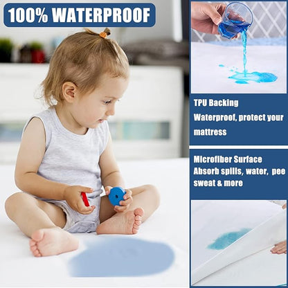 Waterproof Mattress Protector Full Size, 2 Pack Breathable Mattress Cover, Fitted Deep Pocket Mattress Pad Cover Stretches up to 21 Inches, Soft Noiseless Bed Cover